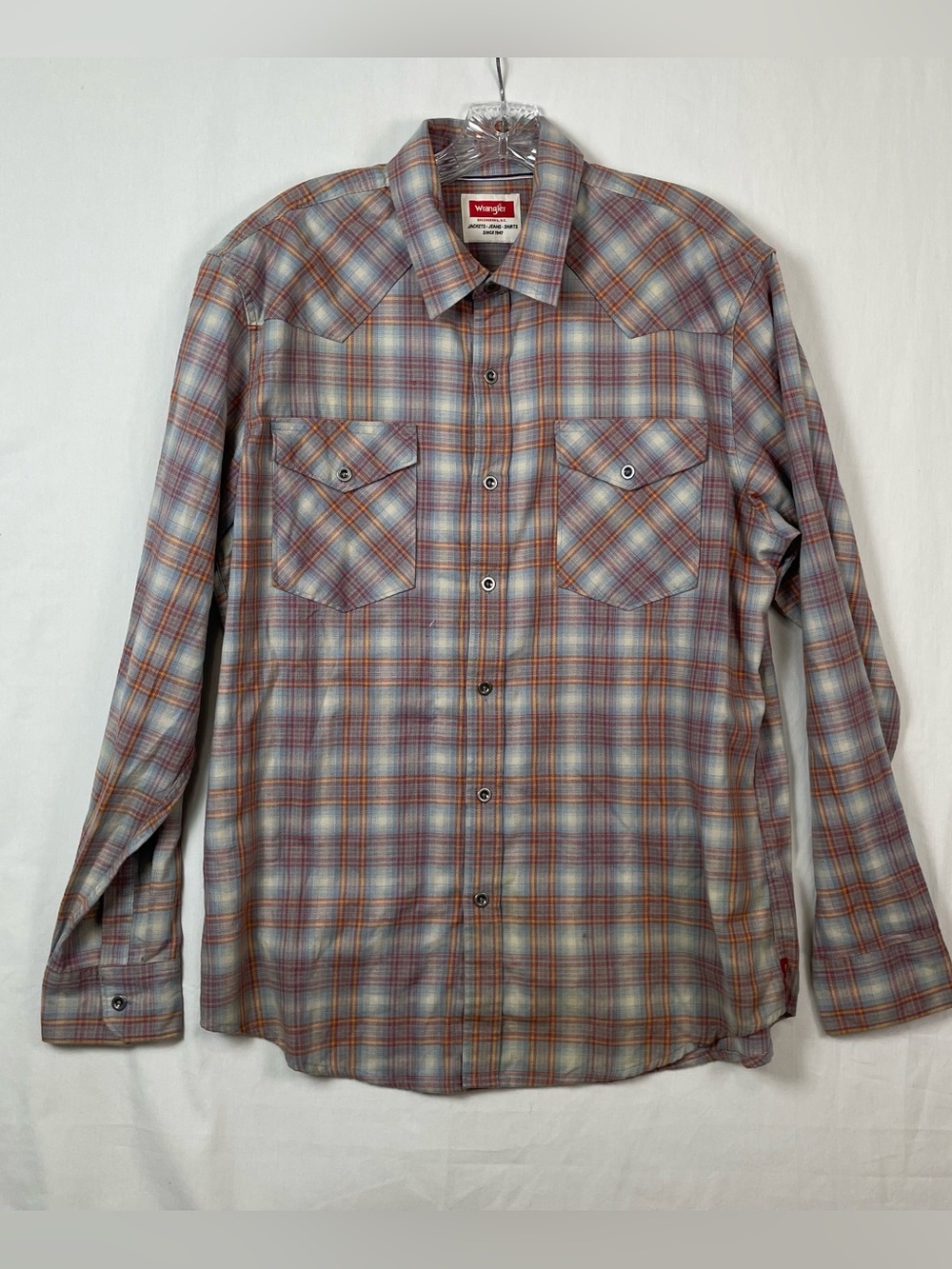 Wrangler Long Sleeve Plaid Button Front Shirt Size Large red gray western